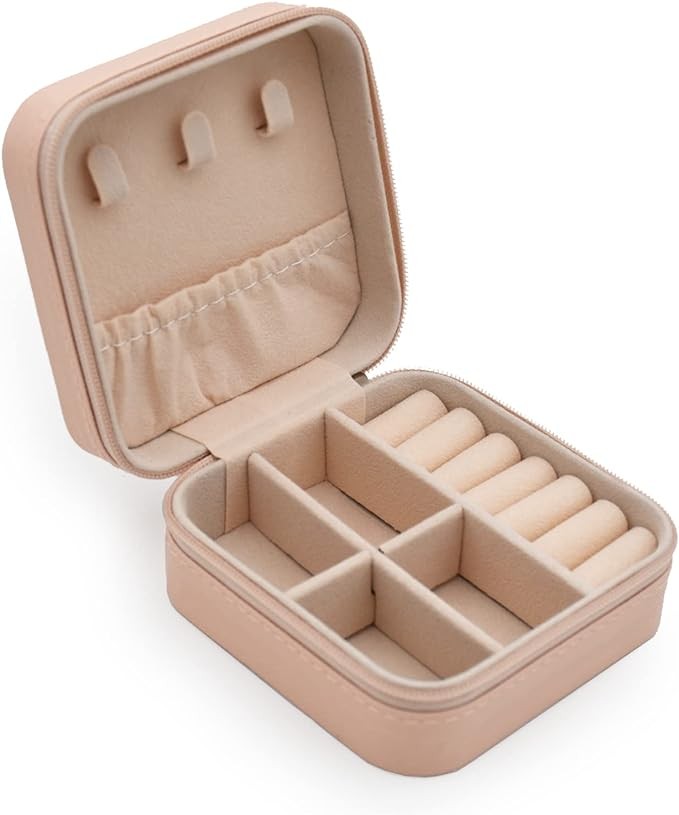 Portable travel mini jewelry box leather jewelry ring storage box storage box gift box Girls and ladies (pink).