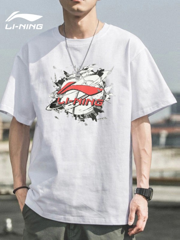 Li Ning sports short -sleeved male 2024 summer new authentic loose round neck basketball printed leisure sports T -shirt