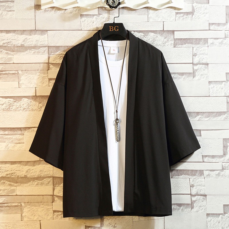 Ice silk short -sleeved shirt men's tide brand summer thin versatile loose large size large size seven -sleeved men's leisure five -aid jacket