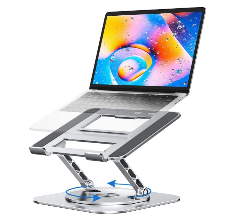 MCHOSE Adjustable Laptop Stand for Desk, Ergonomic Riser with 360° Rotating Base, Foldable Notebook Computer Holder Compatible MacBook Air Pro, Dell XPS, More 10-17" Laptops, Silver